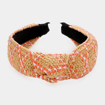 Fashnzfab Braided Straw Knot Burnout Headband In Orange