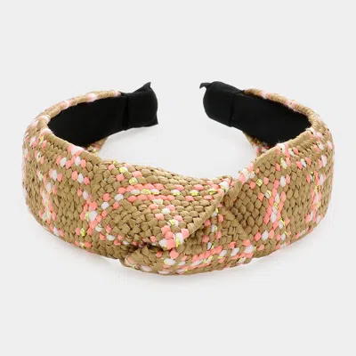Fashnzfab Braided Straw Knot Burnout Headband In Pink