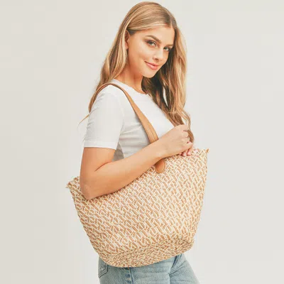 Fashnzfab Braided Straw Tote Bag In Sand