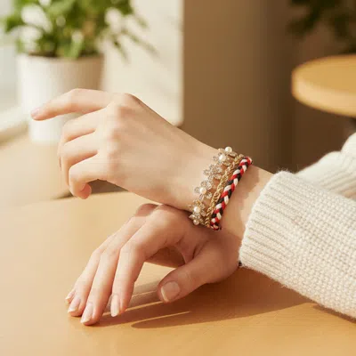 Fashnzfab Braided Thread & Metal Chain Bracelet In Multi