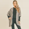 Fashnzfab Braided Trim Lined Kimono Poncho In Gray