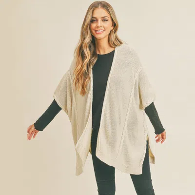 Fashnzfab Braided Trim Lined Kimono Poncho In Neutral