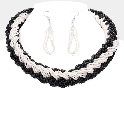 Fashnzfab Braided Two Tone Seed Beaded Necklace In Black