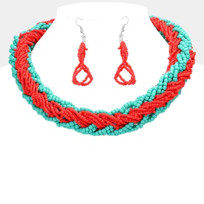 Fashnzfab Braided Two Tone Seed Beaded Necklace In Red