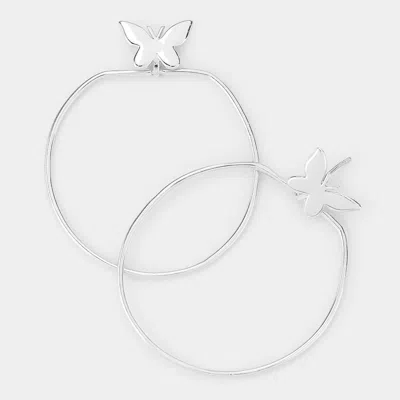 Fashnzfab Brass Butterfly Accented Irregular Open Metal Dangle Earrings - Rhodium In Silver