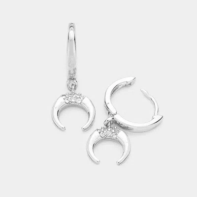 Fashnzfab Brass Cz Double Horn Dangle Huggie Hoop Earrings In Multi