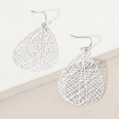 Fashnzfab Brass Matte Metal Filigree Teardrop Dangle Earrings In Silver