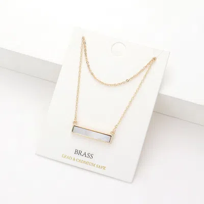 Fashnzfab Brass Metal Abalone Rectangle Pendant Double Layered Necklace In Silver