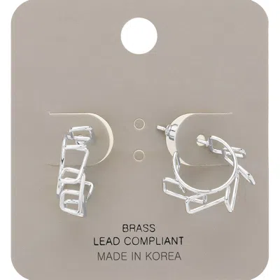 Fashnzfab Brass Metal Abstract Hoop Earrings - Rhodium In Metallic
