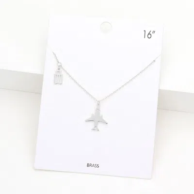 Fashnzfab Brass Metal Airplane Suitcase Pendant Necklace In Metallic