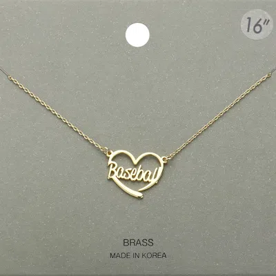 Fashnzfab Brass Metal Baseball Heart Pendant Necklace In Gold