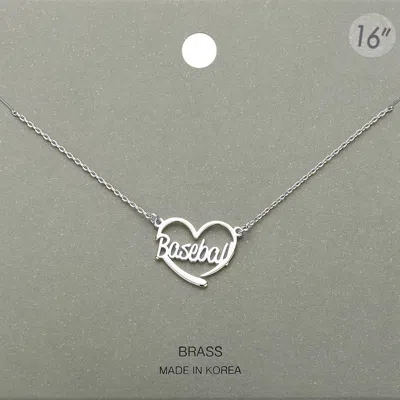 Fashnzfab Brass Metal Baseball Heart Pendant Necklace In Metallic