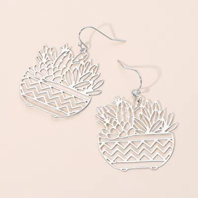 Fashnzfab Brass Metal Botanical Planter Cutout Dangle Earrings In Multi