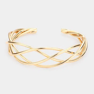 Fashnzfab Brass Metal Braided Cuff Bracelet Gold