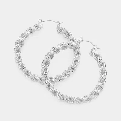 Fashnzfab Brass Metal Braided Hoop Pin Catch Earrings In Metallic