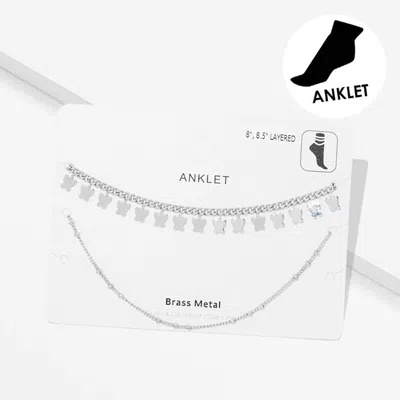 Fashnzfab Brass Metal Butterfly Cluster Double Layered Anklet In White