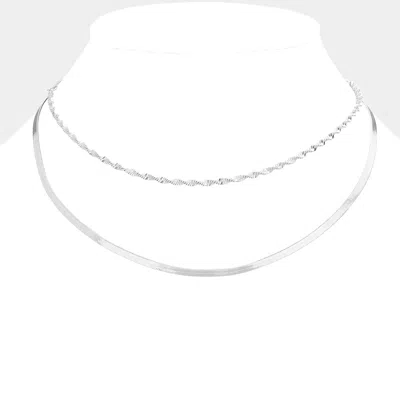 Fashnzfab Brass Metal Chain Double Layered Necklace In Multi