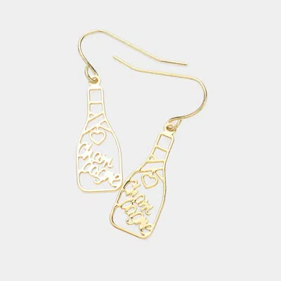 Fashnzfab Brass Metal Champagne Message Bottle Dangle Earrings In Gold