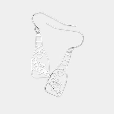 Fashnzfab Brass Metal Champagne Message Bottle Dangle Earrings In Multi