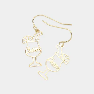 Fashnzfab Brass Metal Cheers Message Cocktail Dangle Earrings In Gold