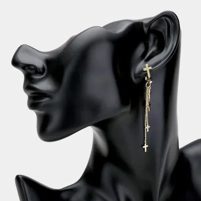 Fashnzfab Brass Metal Cross Chain Drop Earrings In Gold