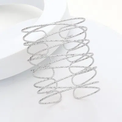 Fashnzfab Brass Metal Crossed Cage Cuff Bracelet Rhodium In Multi