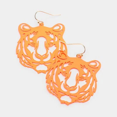 Fashnzfab Brass Metal Cut Out Tiger Dangle Earrings In Multi