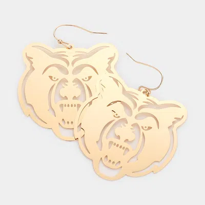 Fashnzfab Brass Metal Cutout Bear Dangle Earrings - Gold