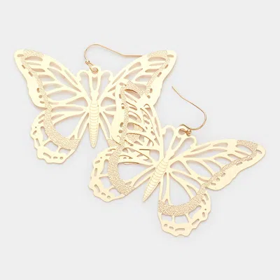 Fashnzfab Brass Metal Cutout Butterfly Dangle Earrings In Gold
