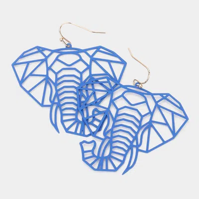 Fashnzfab Brass Metal Cutout Elephant Dangle Earrings - Blue
