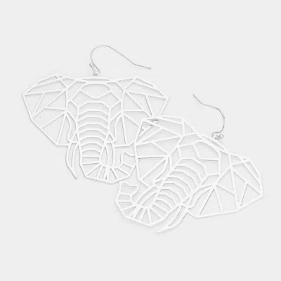Fashnzfab Brass Metal Cutout Elephant Dangle Earrings - Rhodium In White