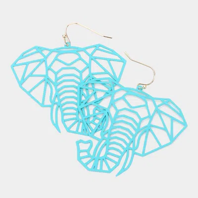Fashnzfab Brass Metal Cutout Elephant Dangle Earrings In Blue