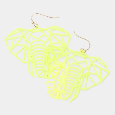 Fashnzfab Brass Metal Cutout Elephant Dangle Earrings In Green