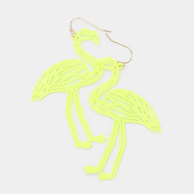 Fashnzfab Brass Metal Cutout Flamingo Dangle Earrings - Neon, Yellow