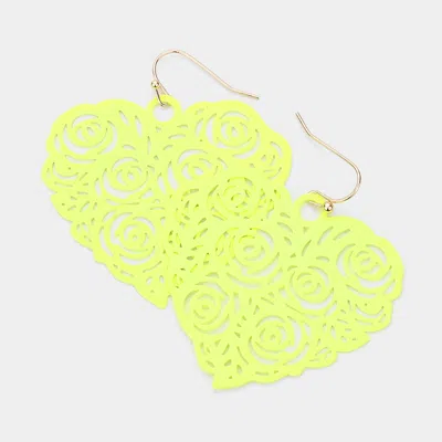 Fashnzfab Brass Metal Cutout Floral Heart Dangle Earrings In Multi