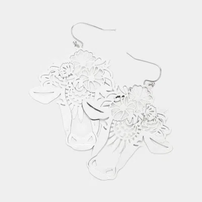 Fashnzfab Brass Metal Cutout Flower Cow Dangle Earrings In Multi