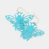 Fashnzfab Brass Metal Cutout Honey Bee Dangle Earrings In Blue
