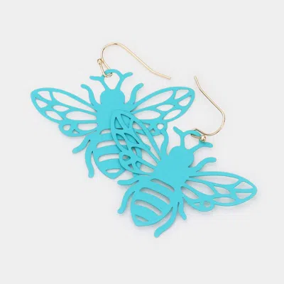 Fashnzfab Brass Metal Cutout Honey Bee Dangle Earrings In Blue