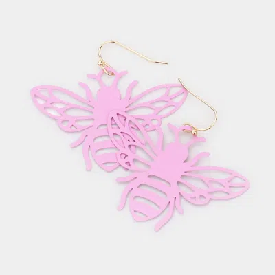 Fashnzfab Brass Metal Cutout Honey Bee Dangle Earrings In Pink