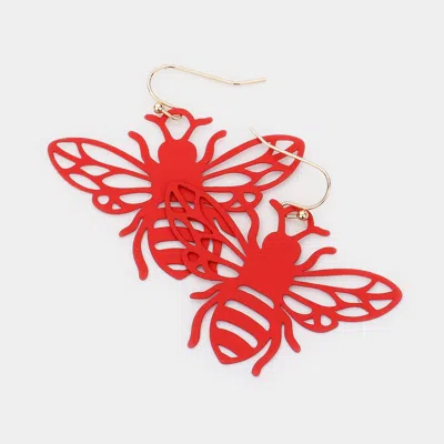 Fashnzfab Brass Metal Cutout Honey Bee Dangle Earrings In Red