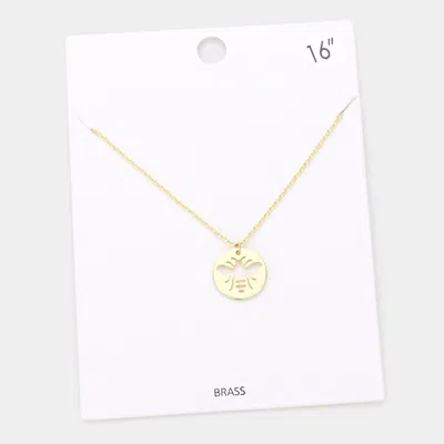 Fashnzfab Brass Metal Cutout Honey Bee Disc Pendant Necklace In Gold
