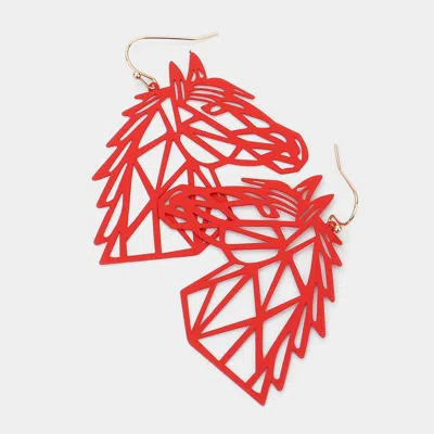 Fashnzfab Brass Metal Cutout Horse Dangle Earrings - Red