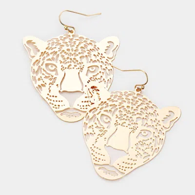 Fashnzfab Brass Metal Cutout Leopard Dangle Earrings In Gold
