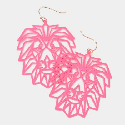 Fashnzfab Brass Metal Cutout Lion Dangle Earrings In Multi