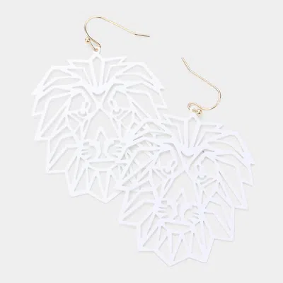 Fashnzfab Brass Metal Cutout Lion Dangle Earrings In Silver