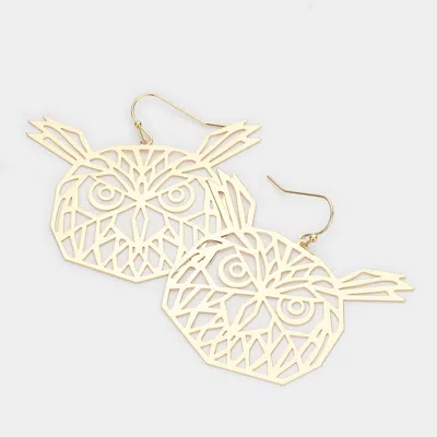 Fashnzfab Brass Metal Cutout Owl Dangle Earrings - Gold