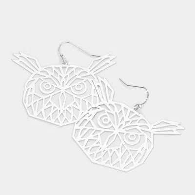 Fashnzfab Brass Metal Cutout Owl Dangle Earrings In Silver