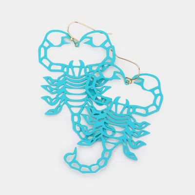 Fashnzfab Brass Metal Cutout Scorpion Dangle Earrings - Turquoise In Blue
