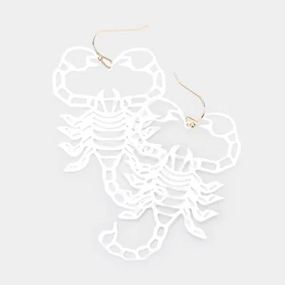 Fashnzfab Brass Metal Cutout Scorpion Dangle Earrings In White