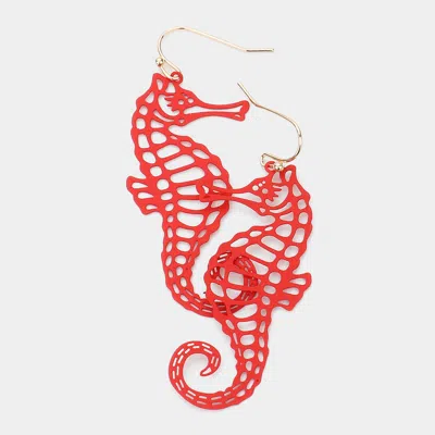 Fashnzfab Brass Metal Cutout Seahorse Dangle Earrings In Red